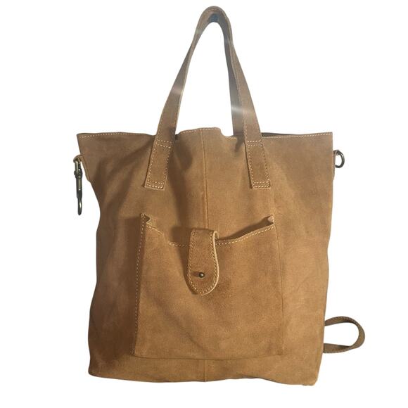 Free People Tan Suede Convertible Tote Backpack Boho Minimalist Bag Modern Boho - Picture 1 of 10